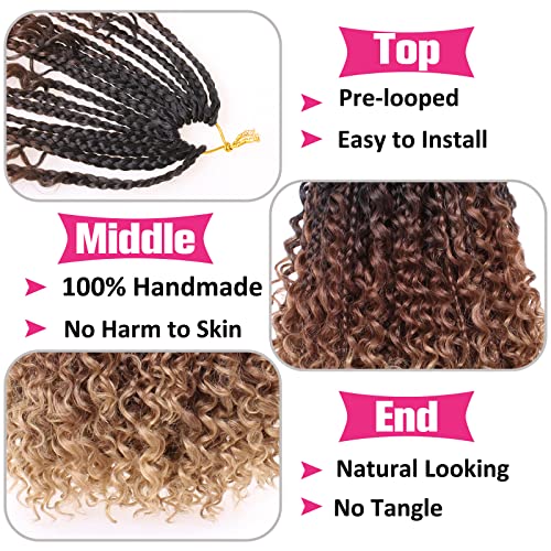 Unionbeauty 8 Packs 14 Inch Boho Box Braids Crochet Hair with Curly Ends Bob Bohemian Hippie Braids Pre-looped Messy Goddess Box Braids Hair Ombre Synthetic Braiding Hair Extension for Black Woman 53# - color: 53#, size: 14 Inch (Pack of 8)