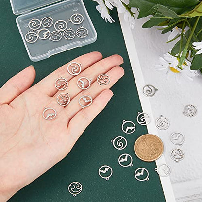 UNICRAFTALE Mountain Charms Flat Round with Mountain Dangle Pendants Stainless Steel Pendants Hypoallergenic Hollow Charms for Outdoor Lovers Hikers Skiers Climbers - style: Mountain/Wave/Cloud