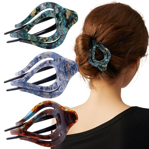 Mistofu 3Pcs Hair Claw Clips - French Concord Curved Clips - Strong Hold No Slip Grip Claw for Women - Large Hair Clip for Thick Thin Hair -Duckbill Styling Accessories (green,blue,brown) - color: green,blue,brown