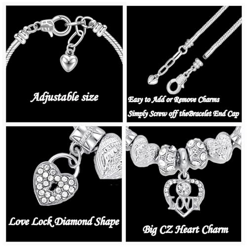 Silver Cross Heart Glass Bead Snake Charm Bracelet Jewelry Gifts for Women | Elegant Bracelet with Heart Beads, Silver Cross and Snake Chain Design, Stylish Daily Jewelry, Ideal Birthday Gift for Ladies