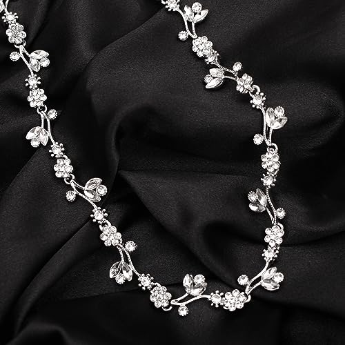 Elegant Brides Austrian Crystal Flower Choker Necklace Drop Dangle Earring Bracelet Wedding Jewelry Set for Bridesmaid Prom Costume Jewelry Set for Women - color: White-Platinum Plated