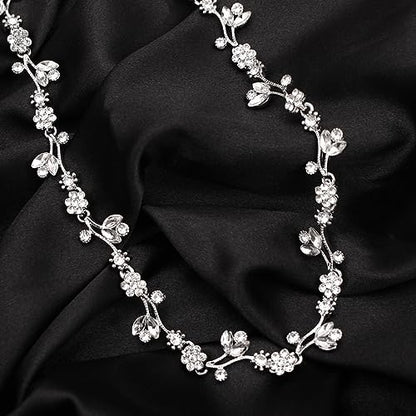 Elegant Brides Austrian Crystal Flower Choker Necklace Drop Dangle Earring Bracelet Wedding Jewelry Set for Bridesmaid Prom Costume Jewelry Set for Women - color: White-Platinum Plated