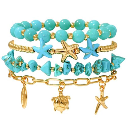 LALAPPLE Shell Bracelet Boho Beaded Stretch Bracelets for Women Seashell Strand Bracelets Starfish Charm Jewelry Summer Beach Jewelry Stackable Crystal Gold Plated Beads Bracelet for Women - style: T-Style5