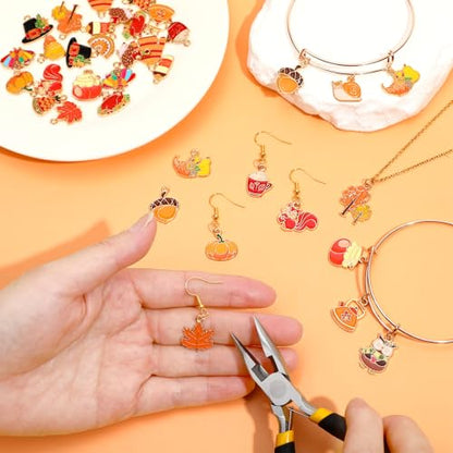 MARFOREVER 40 Pcs/20 Pairs Fall Charms for Jewelry Making Autumn Charms | Thanksgiving Charm for Jewelry Making, Fall Pumpkin Maple Leaf Turkey Enamel Pendants, Bracelet Necklace Earrings Making - style: Fall