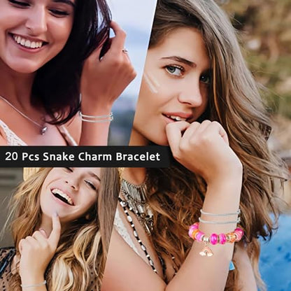20 Pcs Snake Chain Charm Bracelet Chains with Bracelet Helper 3mm Adjustable Snake Charm Bracelet with Heart Lobster Clasp Extender Chain DIY Bracelet Chains for Women Gifts Jewelry Making Supplies - color: 20Pcs 6.3 Inch Gold Sliver Bracelet