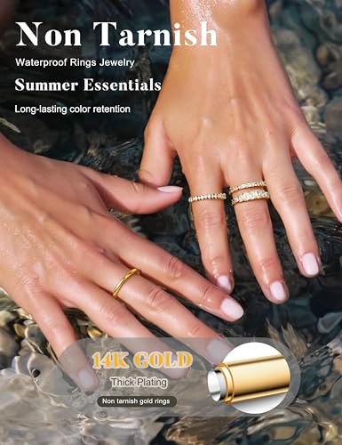 LOLIAS Gold Stackable Rings for Women Non Tarnish Engagement Wedding Bands | Hypoallergenic,Dainty Cubic Zirconia Wedding Ring Set,Minimalist Trendy Statement Promise Thumb Rings Stacking Size 5-10 - style: Sparkly-14K Gold Plated