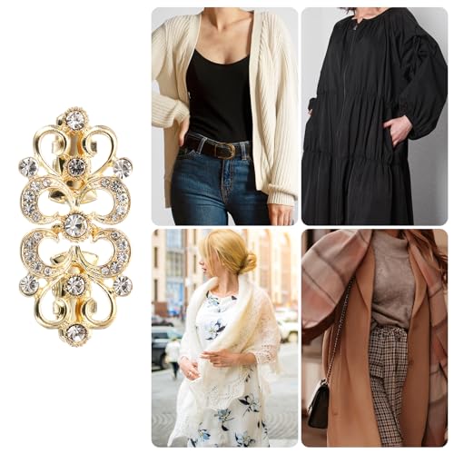 uxcell 2pcs Vintage Sweater Clips, Cape Cloak Clasp Retro Cardigan Clips Shawl Collar Clasp Brooch Clip for Women(Gold)