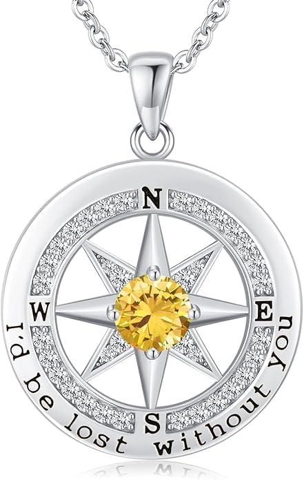 Compass Necklace for Women Wife Girlfriend Mom Daughter Gifts | S925 Silver Jewelry For Anniversary 18K Rose Gold Gifts For Birthday Christmas Mothers Valentines Day 12 Birthstones - style: 11-November-Silver