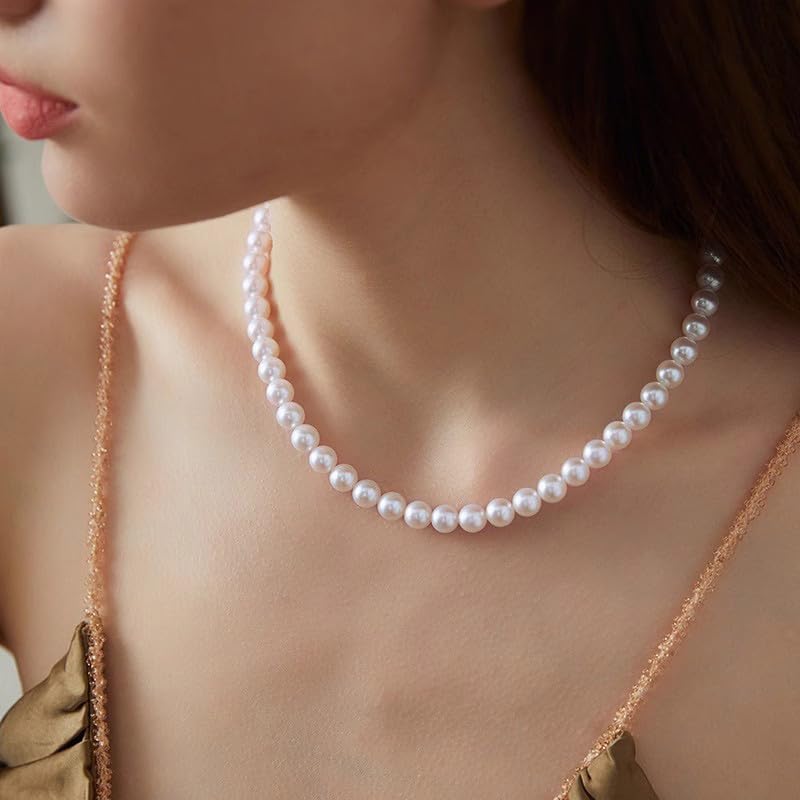 White Genuine Freshwater Cultured Pearl Necklace For Women And Men | Full Sizes from 3mm to 14mm Freshwater Pearls, AAA Grade & Above, A Love Gift Choice For Anniversaries And Birthdays - size: 7-8mm 16in AAAA