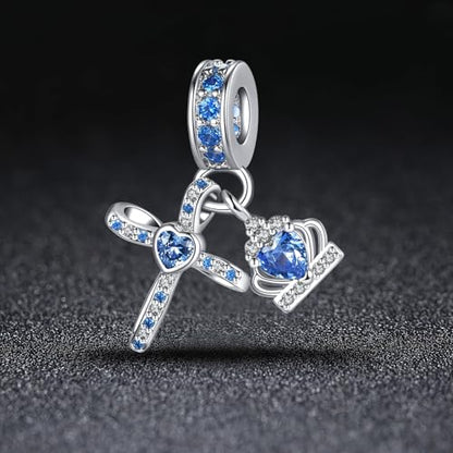 Silver Cross Birthstones Charm Fit for Pandora Charms Bracelet Crown Dangle Charms Beads Birthday Jewelry Gifts for Women - style: December