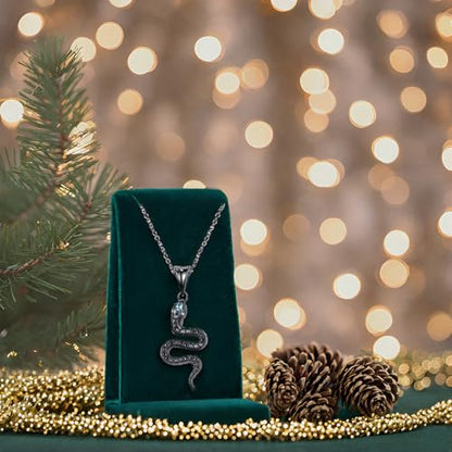 Snake Necklace Dainty Pendant With Cubic Zirconia, Layered Choker, Punk Animal Jewelry, Cool Wedding High Jewelry Party for Women Teen Friends - color: Black