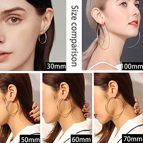 Cocadant Big Gold Hoop Earrings for Women Girls,Dainty 14k Gold Hypoallergenic Rose Gold Silver Hoop Earrings with 925 Sterling Silver Post,Stainless Steel Large Hoop Earrings - style: 30mm-Gold,Silver and Rose gold