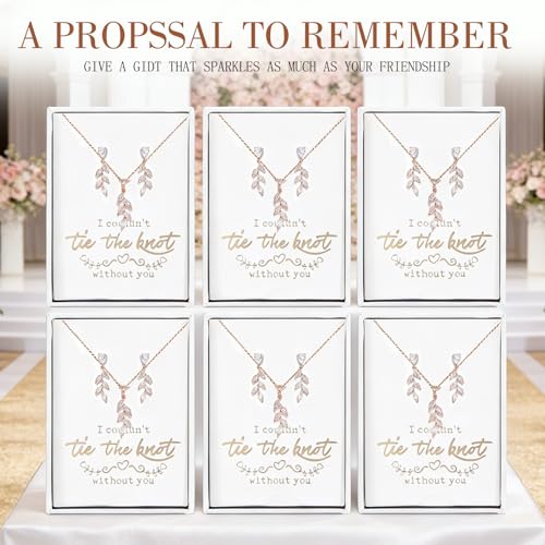 DHQH Bridesmaid Necklace Earrings Set Gifts I Couldn't Say I DO Without You Cubic Zirconia Leaf Pendant Necklace Bridesmaid Proposal Gift Set of 4 6 - color: rose-leaf-6set
