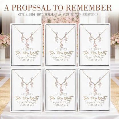 DHQH Bridesmaid Necklace Earrings Set Gifts I Couldn't Say I DO Without You Cubic Zirconia Leaf Pendant Necklace Bridesmaid Proposal Gift Set of 4 6 - color: rose-leaf-6set