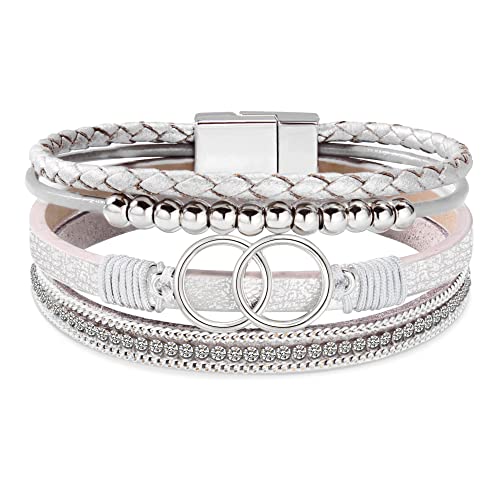 Bracelets for Women, Gifts for Mom Her Christmas Gift 2026 Leather Bracelets for Women Birthday Gift for Daughter Inspirational Wrap Bracelet Sister Friend Teen Girl Gift Layered Stocking Stuffers Jewelry - style: Silver