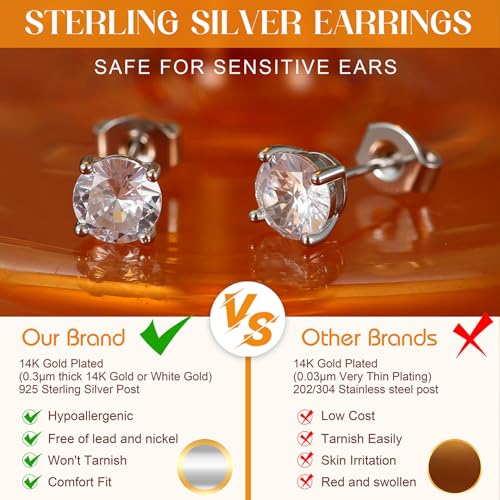 SAILIMUE Hypoallergenic Sterling Silver Stud Earrings for Women Men | Brilliant Heart Knot Round Cubic Zirconia Earring Studs for Sensitive Ears Gold Silver Tone - color: silver-A