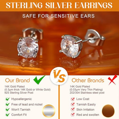 SAILIMUE Hypoallergenic Sterling Silver Stud Earrings for Women Men | Brilliant Heart Knot Round Cubic Zirconia Earring Studs for Sensitive Ears Gold Silver Tone - color: silver-A