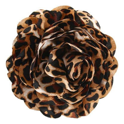 PLwelth Large Flower Brooch Pins Floral Hair Clips for Women Lapel Pins for Dress Clothes Suits Wedding Party Jewelry Gifts - color: Leopard