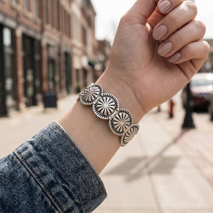 Western Bracelets for Women, Vintage Silver tone Cuff Bracelet, Rustic Country Concert Fashion Jewelry Boho Accessories Stacking Rodeo Gifts