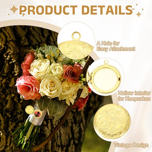 MECCANIXITY Custom Photo Locket Charm, Copper Retro Picture Locket Pendants for DIY Memorial KeyChains Necklace Bracelet Jewelry Making - color: Gold, style: Round Engraved Flower
