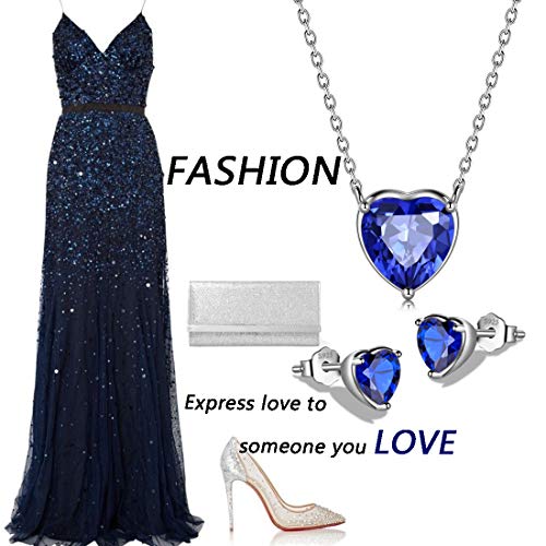 Aurora Tears Hearts Necklace Earrings Jewelry Sets - Women 925 Sterling Silver Birthstone Pendants Earrings Set Crystal Wedding Birthday Jewelry - color: I.September-set