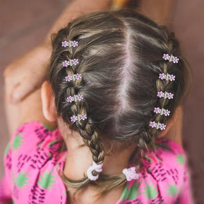 ANBALA 65PCS Mini Purple Flower Hair Clips with Rhinestone Mini Glitter Teeth Rhinestone Flower Hair Accessories No-Slip Grip Metal Jaw Clamps for Girls Women (Silver-Purple Crystal) - color: Purple