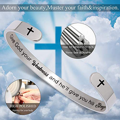 Btysun Bracelets for Women Mothers Day Bracelet Gifts from Daughter Inspirational Gifts for Women Graduation Gifts for Her Motivational Birthday Cuff Bangle Friendship Personalized Mantra Jewelry… - style: Give God your Weakness and he'll give you his Str