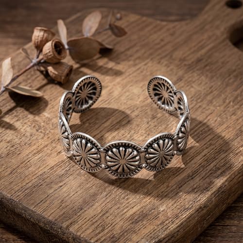 Western Bracelets for Women, Vintage Silver tone Cuff Bracelet, Rustic Country Concert Fashion Jewelry Boho Accessories Stacking Rodeo Gifts