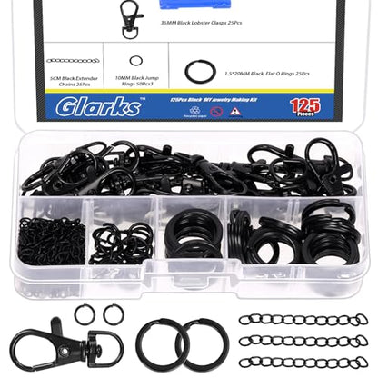 Glarks 125pcs Black Keychain Making Kit, Keychain Craft Supplies Including Key Chain Clips with Chains, Lobster Claw Clasps, Key Rings and Jump Rings for Jewelry Craft Making - color: Black