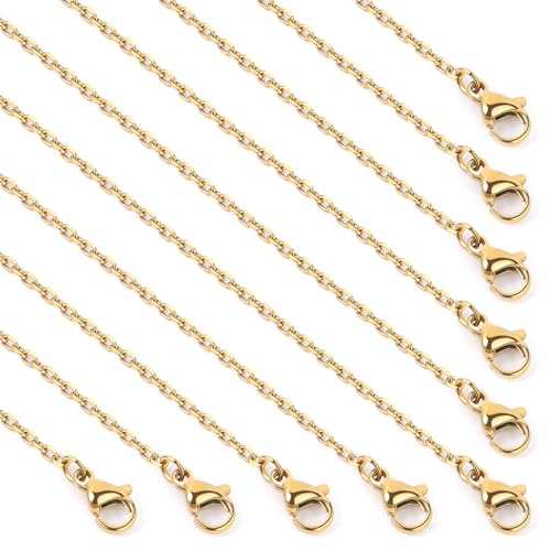 24PCS 18K Gold Plated Rolo Cable Chain Necklace Bulk for Jewelry Making | 1.5mm 18 inch Finished Stainless Steel Oval Cable Link Chains for Necklace DIY Craft - color: 1.5mm Gold Color