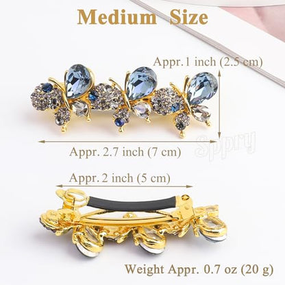 Elegant Crystal Butterfly Hair Barrette for Women, Blue | Medium Size, Sparkly Rhinestones - color: Blue