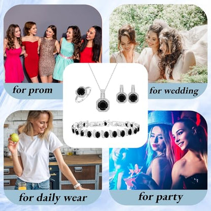 GZWHD Jewelry Set for Women CZ Earrings Necklace Ring Bracelet Set Prom Party Wedding Jewelry Gift for Mother Friend Wife - color: D-Black