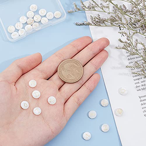 PH PandaHall 52pcs Alphabet A-Z Beads, Freshwater Shell Beads 8mm Summer Seashell Bead Flat Round with Letter Initial Bead Ocean Beach Spacers for Boho Necklace Bracelet Earring Jewelry Making