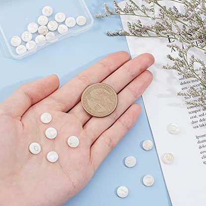 PH PandaHall 52pcs Alphabet A-Z Beads, Freshwater Shell Beads 8mm Summer Seashell Bead Flat Round with Letter Initial Bead Ocean Beach Spacers for Boho Necklace Bracelet Earring Jewelry Making
