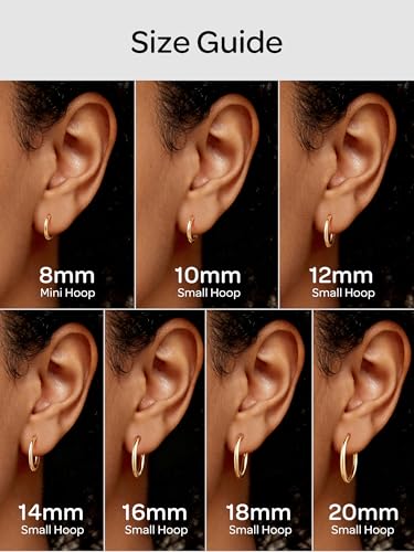 ChicSilver 925 Sterling Silver Hoop Earrings for Women Silver Huggie Hoops | Hypoallergenic 925 sterling silver hoops in 8/10/12/14/16/18/20MM, available in Gold/Silver/Rose Gold/Black. - color: Gold, size: 12mm