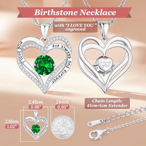 CDE Engraved Forever Love Heart Birthstone Necklace Jewelry Gifts for Women | Hypoallergenic,Nickel-Free & Lead-Free,3 x 3 mm 5A CZ Heart Pendant,Anniversary Christmas Birthday Gift for Girlfriend Wife - color: 05-May-WG, style: White Gold Plated