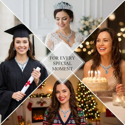 Kamirola Tiaras and Crowns for Women,Tiaras Earrings Necklace, Crystal Bridal Jewelry Set, Costume Jewelry for Women Party Halloween Prom Pageant - color: Silver Lace Blue
