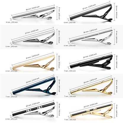 wynameleri Tie Pins for Men Silver Black 3 Pcs 10 PCS Short Tie Clip Set 2.3, 2.4 Inch Business Shirt Necktie Pinch for Men - color: T0310006