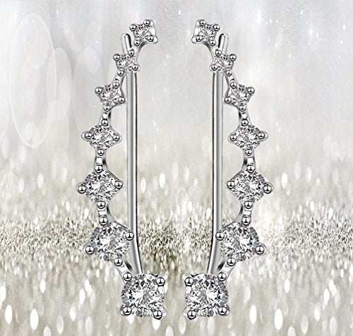 CZ Stud Earrings 925 Sterling Silver 18K Gold Plated Round Cubic Zirconia Hypoallergenic Set - color: White