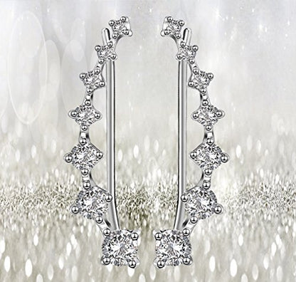 CZ Stud Earrings 925 Sterling Silver 18K Gold Plated Round Cubic Zirconia Hypoallergenic Set - color: White