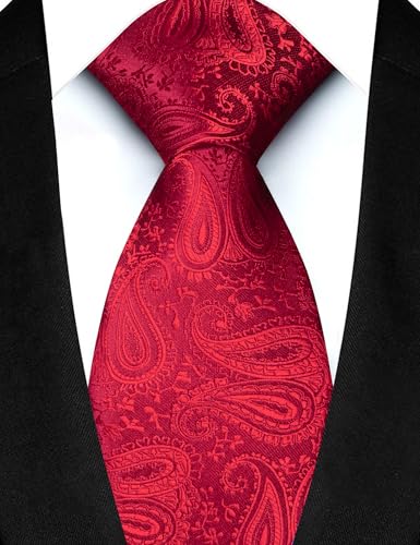 JEMYGINS Mens Paisley Tie and Lapel Pin Necktie Pocket Square and Tie Clip with Sets for Business Casual 4PCS - color: Red1