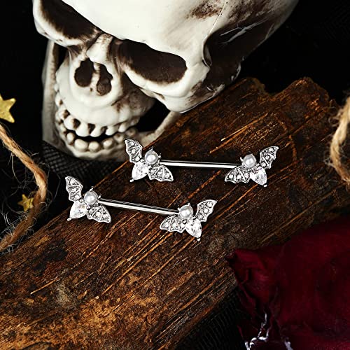 Nipple Barbell 14g Piercing Jewelry with Sparkling CZ Stones - Perfect for Halloween Body Piercing
