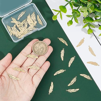 UNICRAFTALE Stainless Steel Feather Pendants Etched Metal Embellishments Feather Charms for Necklace Bracelet Jewelry Making