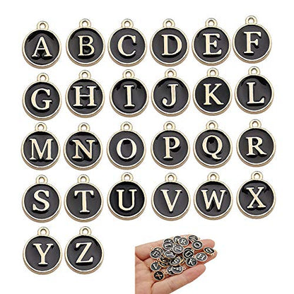 Youdiyla 2 Sets(52pcs) Black Cute Mixed Letter Beads Metal Letter Charms Enamel Initial Charms Wholesale Double Sided Alphabet Charms for Necklace and Bracelet Making Craft Supplier (HM452) - color: Black