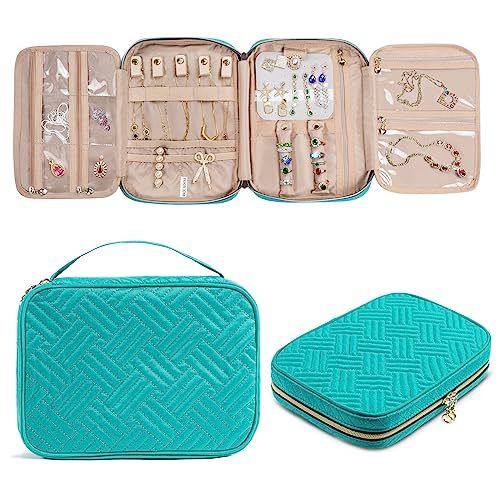 SFYBYHEART Travel Jewelry Organizer Case, Jewelry Travel Bags for Women, Large Capacity Travel Jewelry Case for Tangle-Free Earrings, Necklaces, Rings Storage, Travel Accessories,Teal - color: Teal, size: Ⅰ - Large