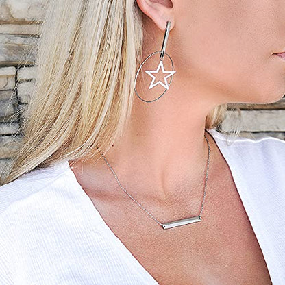 Multi Gold Bar Necklace for Women Vertical/Horizontal Bar Pendant Necklaces with Adjustable Chain Necklace Adult Jewelry - color: Silver