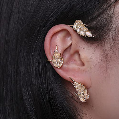 BETHYNAS Glitter Rhinestone Butterfly Flower Ear Cuff Sparkly Non-Pierced Crystal Tassel Fake Earrings Climber Lady Ear Wrap Bridal Party Ear Jewelry for Women and Girls - color: Gold Wheat