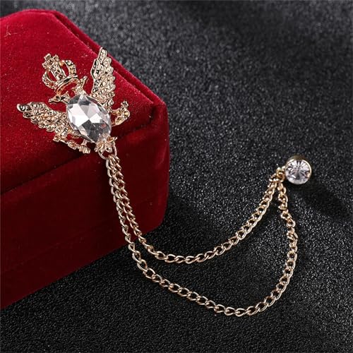 4PCS Gem Brooch Lapel Pin Chain for Men Retro Crystal Tassel Chain Brooch Pin Career Suit Tuxedo of Shirts Tie Hat Scarf Father's Day Gift - color: 2 PCS White