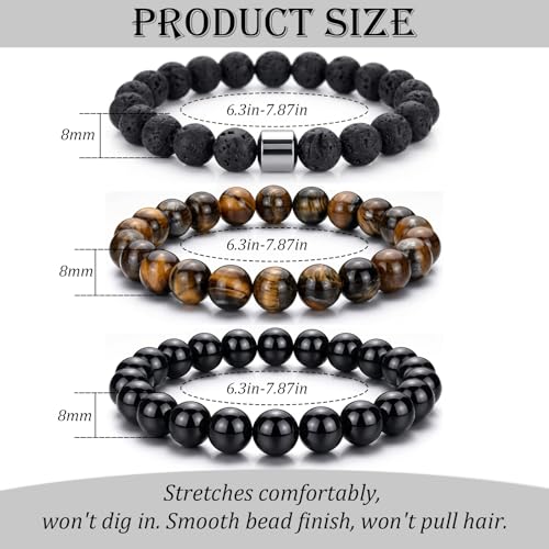 Natural Stone Beaded Bracelet for Men Women Boho Adjustable - color: Dark 3-Piece Set