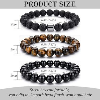 Natural Stone Beaded Bracelet for Men Women Boho Adjustable - color: Dark 3-Piece Set